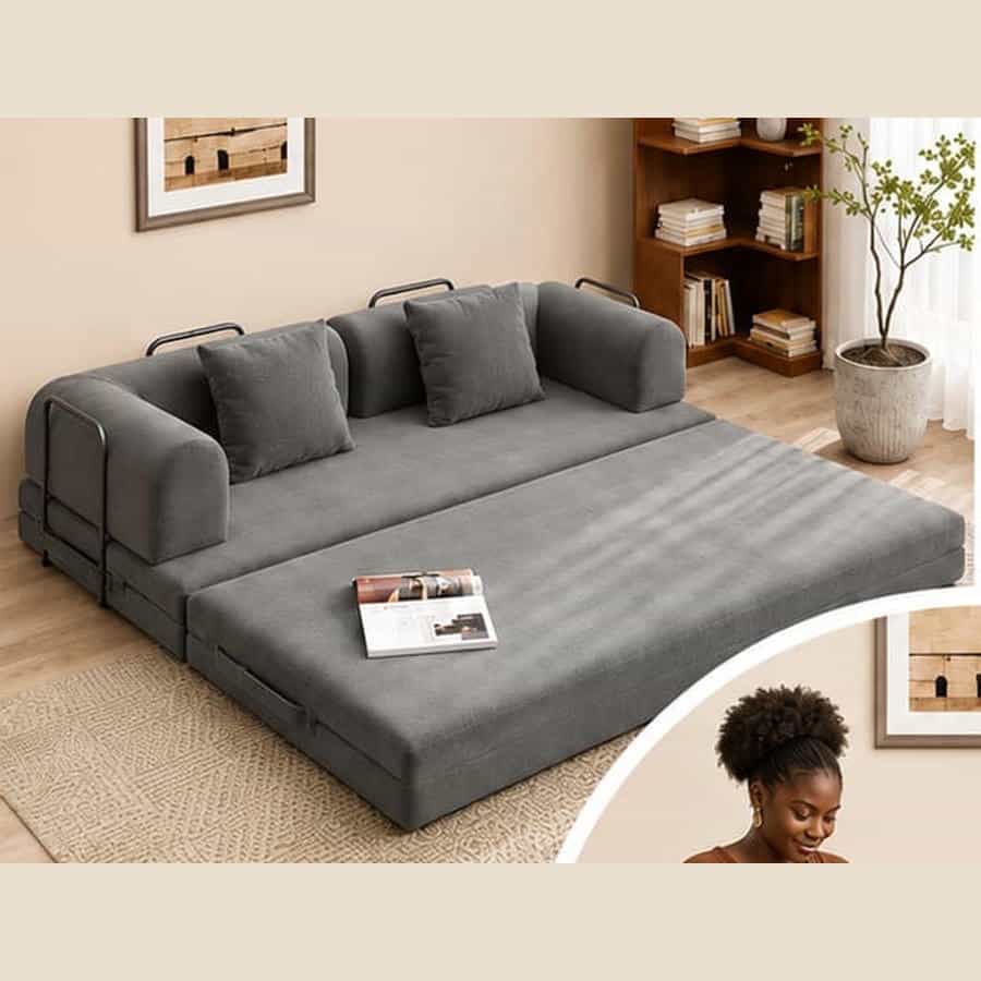 Sofa bed opened into a sleeping surface