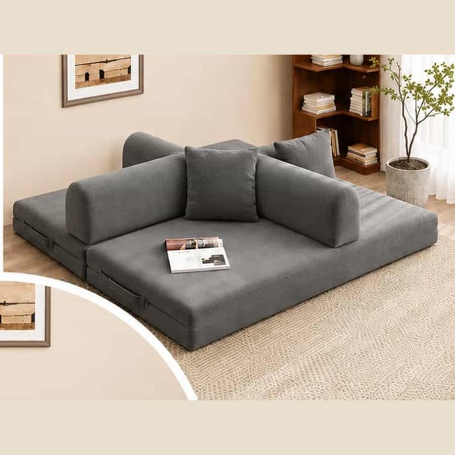 Sofa bed arranged for gaming and entertainment