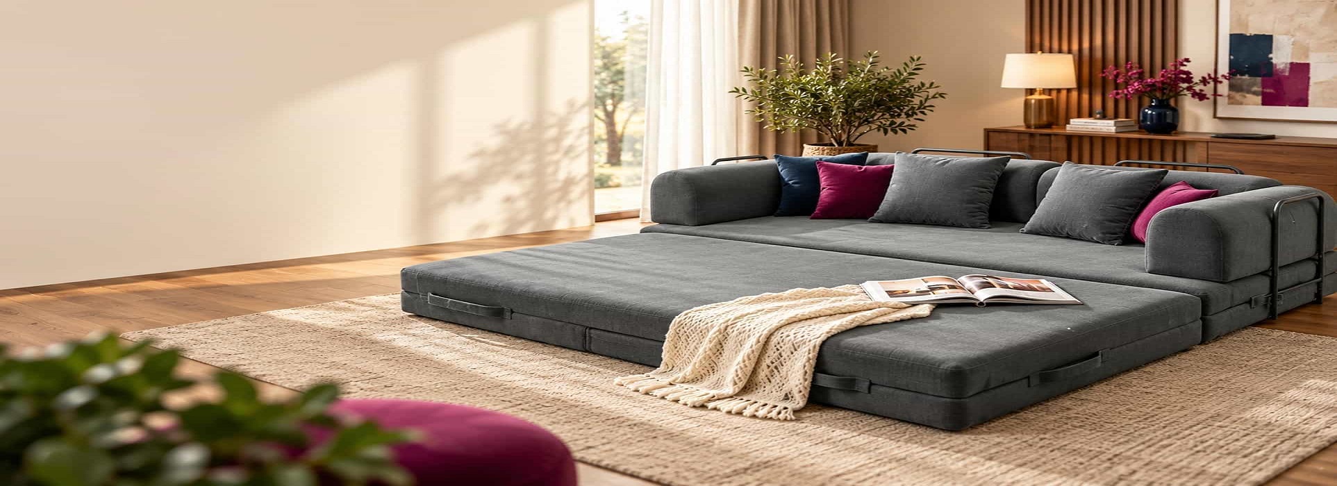 Mainfoam convertible sofa bed in a modern living room