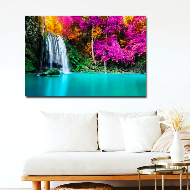 Purple-Peaceful Waterfall Wall Canvas