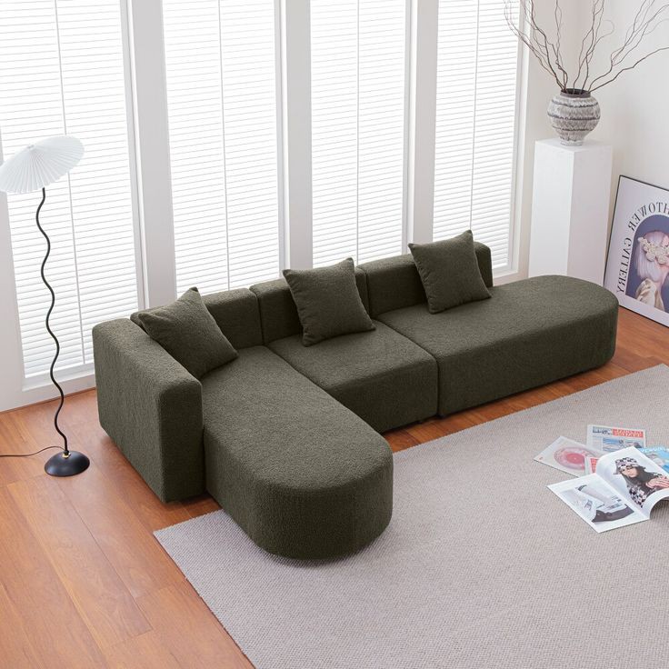 Modern L-Shaped Sofa with Curved Seat