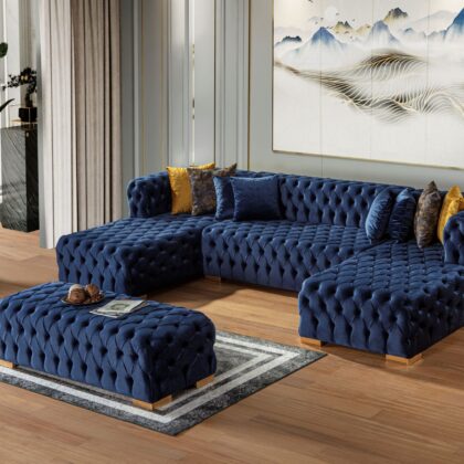 U-Shaped Velvet Sectional with Ottoman U-Shaped Velvet Sectional with Ottoman