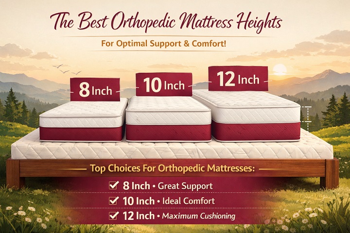 The best orthopedic mattress heights are 8, 10, and 12 inches.