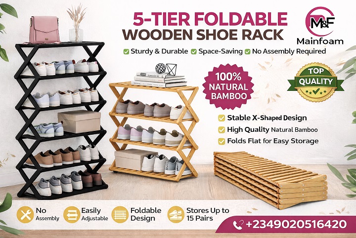5-Tier Foldable Wooden Shoe Rack