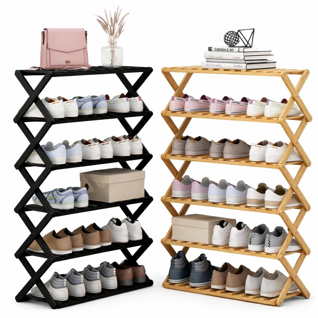 Wooden Shoe Rack – 5-Tier Foldable Organiser