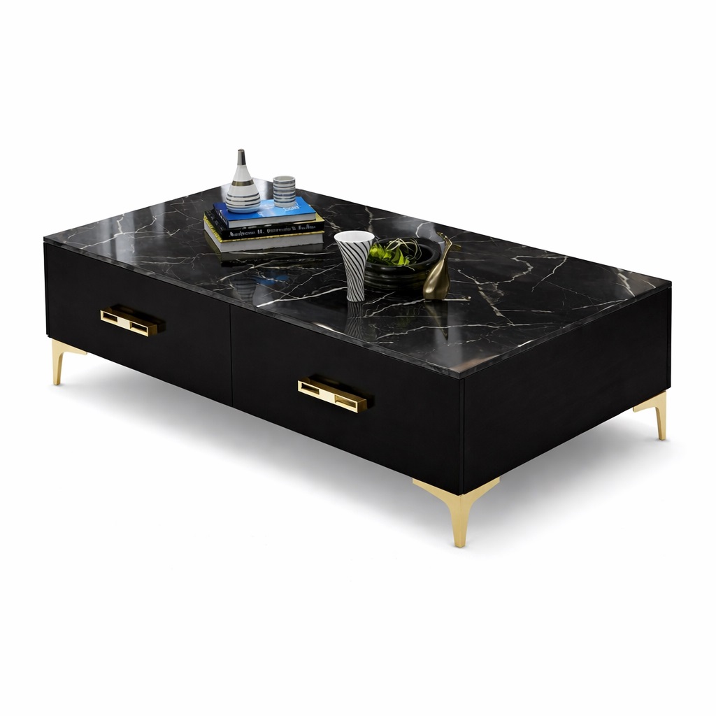 Alicia Ceramic Top Coffee Table – Black & Gold